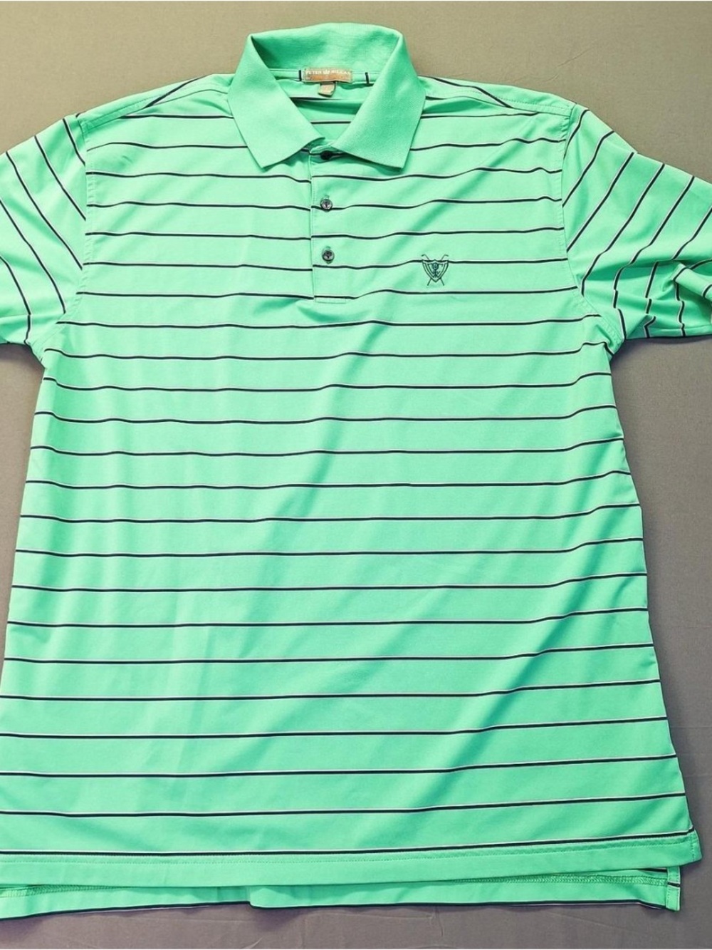 Peter Millar L men’s Lightweight Mint Green with navy/white striped Polo Shirt